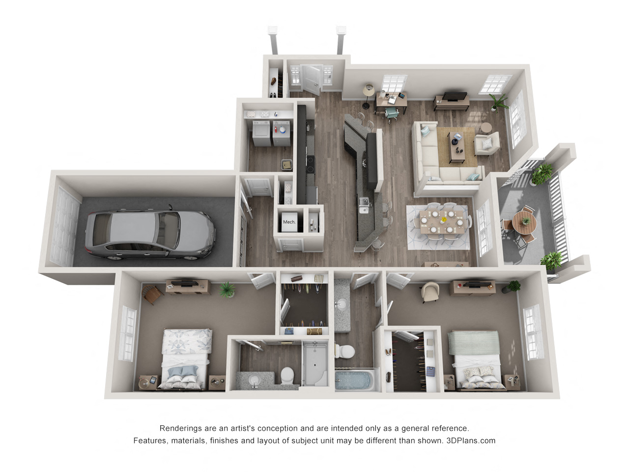 Floor plan for 2 beds, 2 baths, 1482 sqft